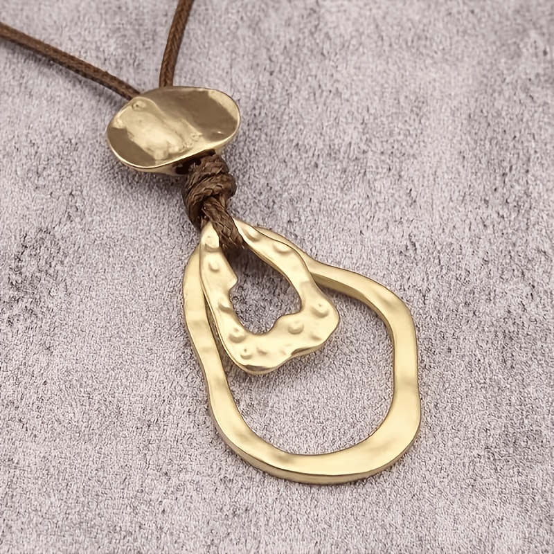 Women's Bohemian Long Pendant Necklace in Brown with Cut-out Design